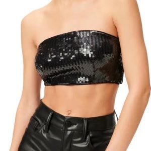 Good American Women’s Black Sequin Bandeau Tube Top, Size 2, NWT
